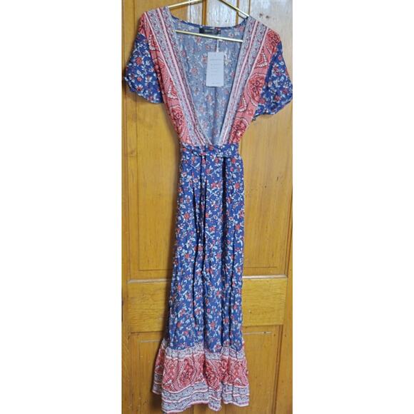 Unbranded Dresses & Skirts - Zesica Floral Wrap Maxi Boho Dress Flowy Flutter Sleeves Lightweight Size XL